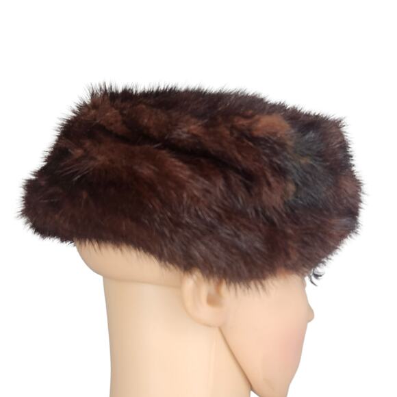 1950s Genuine Mink Fur Chestnut Dark Brown Livingston Bros Ladies Cloche Hat OS - Picture 4 of 8